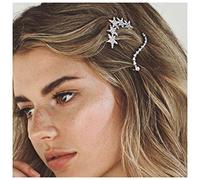 Yheakne Boho Crystal Moon Star Fermaglio per Capelli Cz Star Argento Strass Crescent Moon Molletta per Capelli Pin Cz Head Clip Copricapo Decorativo per Donne e Ragazze (Stella e Luna d'Argento)