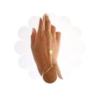 Yheakne Boho Hamsa Bracciale con anello da dito Anello d'oro Bracciale da polso Catena a mano Braccialetto da schiavo vintage Bracciale a catena con imbracatura a mano Gioielli per donne e ragazze