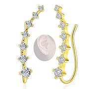 Yheakne Boho Orecchini con cingoli per orecchie con strass Orecchini con cristalli dorati Climbers con cristalli Ear Cuffs Hoop Climber CZ Orecchini con borchie Gioielli per donne e ragazze (oro)