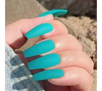 Yheakne Coffin - Unghie finte lunghe a forma di ballerina, colore verde, con clip per unghie di lusso, per donne e ragazze, 24 pezzi (verde opaco)