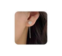 Yheakne Orecchini vintage in acrilico a forma di fiore, orecchini pendenti in argento con smalto bianco e design a strappo, gioielli da donna