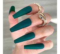 Yheakne - Unghie finte a ballerina extra lunghe, in acrilico con finitura opaca, applicazione a pressione, per nail art, adatte a donne e ragazze - 24 pezzi (Verde)