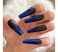 Yheakne - Unghie finte a ballerina, extra lunghe, lucide, a pressione, colore sfumato, copertura completa, lussuose, unghie finte in acrilico, per french manicure, per donne, 24 pezzi (stile B)