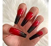 Yheakne - Unghie finte a ballerina, extra lunghe, lucide, a pressione, colore sfumato, copertura completa, unghie finte in acrilico, per french manicure, per donne e ragazze, 24 pezzi (stile D)