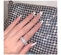 Yheakne, unghie finte a forma di V per unghie finte a forma di ballerina francesi, sfumate sfumate, alla moda, con clip a copertura completa, unghie finte artificiali, 24 pezzi (punte bianche)