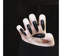 Yheakne - Unghie finte a spillo extra lunghe, con clip, colore nero, lucide e affilate, con clip, effetto punk, per unghie finte in acrilico a copertura completa, per donne e ragazze, 24 pezzi