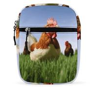 YHEGBFD Borsa a tracolla, divertente borsa messenger in tessuto Oxford con motivo di erba di pollo, mini Satchel, piccola borsa con tracolla regolabile, per uomini e donne