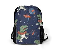 YHEGBFD Borsa con coulisse, divertente zaino con coulisse, motivo astronauta, dinosauro, razzo, zaino da viaggio, borsa da palestra con tasca laterale, 45,5 x 41,5 x 36 cm