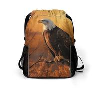 YHEGBFD Borsa con coulisse, zaino con coulisse Golden Sunset Bald Eagle, zaino da viaggio con coulisse, borsa da palestra con tasca laterale, 45,5 x 41,5 x 36 cm