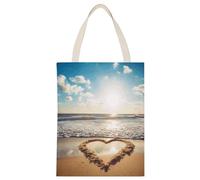 YHEGBFD Borsa di tela di canapa,A forma di cuore Romantico Beach Print Tote Bag,Borsa a tracolla,Elegante Canvas Tote Bag,Riutilizzabile Canvas Tote Bags
