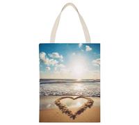 YHEGBFD Borsa di tela di canapa,A forma di cuore Romantico Beach Print Tote Bag,Borsa a tracolla,Elegante Canvas Tote Bag,Riutilizzabile Canvas Tote Bags