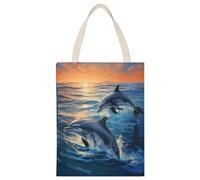 YHEGBFD Borsa di tela di canapa,Dolphins in The Sea Print Tote Bags,Borsa a tracolla,Elegante Canvas Tote Bag,Borse di tela riutilizzabili