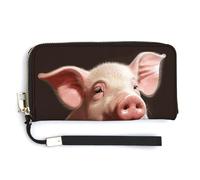 YHEGBFD Borsa in pelle, portafoglio da donna con stampa di maiale sveglio, portafoglio da viaggio, borsa lunga con cinturino da polso, portafoglio in pelle con cerniera intorno, stile, 20 x 10,5 cm