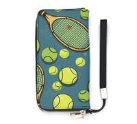 YHEGBFD Borsa in pelle, racchette da tennis con stampa di palline da tennis, portafoglio da viaggio, borsa lunga con cinturino da polso, portafoglio in pelle con cerniera intorno, stile, 20 x 10,5 cm