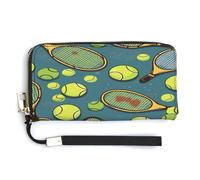 YHEGBFD Borsa in pelle, racchette da tennis con stampa di palline da tennis, portafoglio da viaggio, borsa lunga con cinturino da polso, portafoglio in pelle con cerniera intorno, stile-13, 20 x 10,5