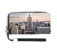YHEGBFD Borsa in pelle, stampa Empire State Building, portafoglio da donna, portafoglio da viaggio, borsa lunga con cinturino da polso, portafoglio in pelle con cerniera intorno, stile-37, 20 x 10,5