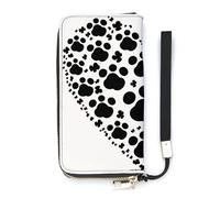 YHEGBFD Borsa in pelle, stampa zampa di cane amore cuore stampa portafoglio da donna, portafoglio da viaggio, cinturino da polso borsa lunga, portafoglio in pelle con cerniera intorno, stile, 20 x