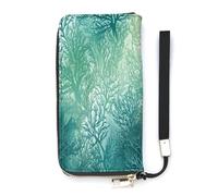 YHEGBFD Borsa in pelle, verde mare blu marino stampa alghe portafoglio da donna, portafoglio da viaggio, cinturino da polso borsa lunga, portafoglio in pelle con cerniera intorno, stile, 20 x 10,5 cm