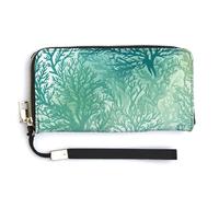 YHEGBFD Borsa in pelle, verde mare blu marino stampa alghe portafoglio da viaggio, cinturino da polso borsa lunga, portafoglio in pelle con cerniera intorno, stile, 20,0 x 10,5 cm, moderno