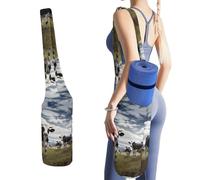 YHEGBFD Borsa portaoggetti per tappetino da yoga con stampa di immagini di mucche e fattoria, per allenamenti a casa su tappeto, tappetino da yoga antiscivolo, tappetino da yoga pieghevole, borsa per