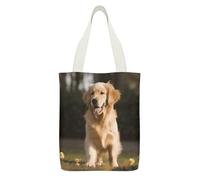 YHEGBFD Borsa tote in tela con stampa di cane Golden Retriever, borsa a tracolla, borsa in tela riutilizzabile con cerniera e tasca interna
