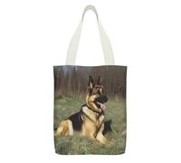 YHEGBFD Borsa tote in tela con stampa di cane pastore tedesco, borsa a tracolla, borsa in tela riutilizzabile con cerniera e tasca interna