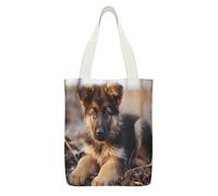 YHEGBFD Borsa tote in tela con stampa di cucciolo di pastore tedesco, borsa a tracolla, borsa a tracolla in tela riutilizzabile con cerniera e tasca interna