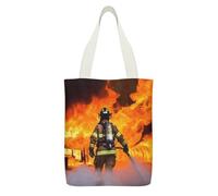 YHEGBFD Borsa tote in tela con stampa di fiamme pompiere, borsa a tracolla, borsa a tracolla riutilizzabile in tela con cerniera e tasca interna