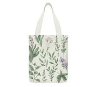 YHEGBFD Borsa tote in tela con stampa di foglie e rami di salvia con fiori verdi, borsa a tracolla, borsa in tela riutilizzabile con cerniera e tasca interna