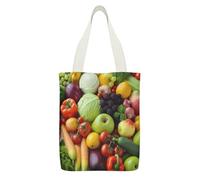 YHEGBFD Borsa tote in tela con stampa di frutta e verdura fresca, borsa a tracolla, borsa di tela riutilizzabile con cerniera e tasca interna