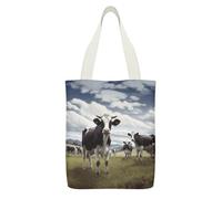 YHEGBFD Borsa tote in tela con stampa di immagini di mucca della fattoria, borsa a tracolla, borsa a tracolla riutilizzabile in tela con cerniera e tasca interna