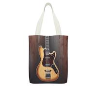 YHEGBFD Borsa tote in tela con stampa di strumenti musicali con chitarra, borsa a tracolla, borsa in tela riutilizzabile con cerniera e tasca interna