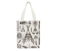 YHEGBFD Borsa tote in tela con stampa di tenda con piume, con fascia per la testa della piuma, borsa a tracolla, borsa in tela riutilizzabile con cerniera e tasca interna