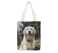 YHEGBFD Borsa tote in tela con stampa divertente Golden Retriever, borsa a tracolla, borsa in tela riutilizzabile con cerniera e tasca interna