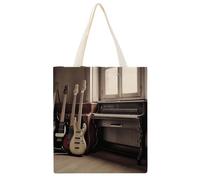YHEGBFD Borse in tela, Borsa di tela con stampa di strumenti musicali per chitarra e basso, borsa di tela, borse per la spesa riutilizzabili, borsa estetica in tela