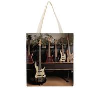 YHEGBFD Borse in tela, borsa di tela con stampa di strumenti musicali per chitarra e basso, borsa di tela, borse della spesa riutilizzabili, borsa estetica in tela, 38 x 41 cm