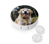 YHEGBFD Caso dello spettacolo,Divertente Golden Retriever caso di lenti a contatto,cassa portatile delle lenti a contatto,Scatola di lenti a contatto con specchio