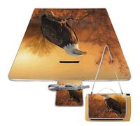 YHEGBFD Coperte da picnic con aquila calva al tramonto dorato, tappetino da picnic pieghevole e compatto, coperta da spiaggia per primavera, estate, campeggio, parco, viaggi, coperta portatile da