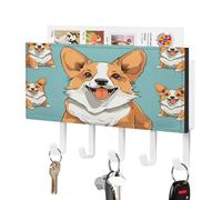 YHEGBFD Corgi, portachiavi da parete, con stampa di un simpatico cane, organizer per posta con ganci, portachiavi da parete e porta posta