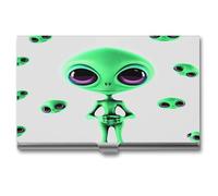 YHEGBFD Custodia in metallo per biglietti da visita, porta biglietti da visita con stampa di alieni verdi, scatola per biglietti da visita, custodia sottile per biglietti da visita per uomini e donne