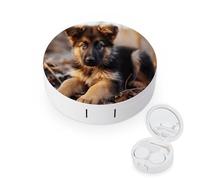 YHEGBFD Custodia per occhiali, custodia per lenti a contatto con cucciolo di pastore tedesco, custodia portatile per lenti a contatto, scatola per lenti a contatto con specchio