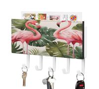 YHEGBFD Portachiavi da parete, con stampa di fenicotteri, palme e foglie, organizer per posta con ganci, portachiavi a parete e porta posta