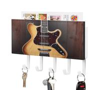 YHEGBFD Portachiavi da parete, con stampa di strumenti musicali a forma di chitarra, organizer per posta con ganci, portachiavi a parete e porta posta