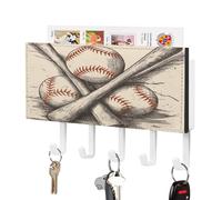 YHEGBFD Portachiavi per parete, mazze da baseball e palla stampa gancio portachiavi da parete, organizer per posta con ganci, portachiavi a parete e porta posta