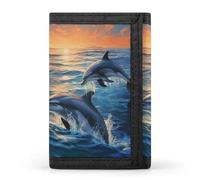 YHEGBFD Portafoglio, delfini nel mare portafoglio a tre pieghe, portafoglio con portachiavi, blocco portafoglio a tre ante elegante e sottile per uomini e donne, delfini nel mare, taglia unica