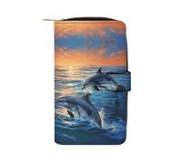 YHEGBFD Portafoglio in pelle delfini nel mare stampa portafogli elegante portafoglio con cerniera portafoglio per uomo donna portafoglio tasca in vera pelle, 19,7 x 11 x 3,5 cm, delfini nel mare, 19,7