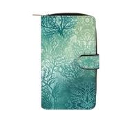YHEGBFD Portafoglio in pelle verde mare blu marino stampa portafogli elegante portafoglio cerniera portafoglio per uomo donna portafoglio tasca in vera pelle, 19,7 x 11 x 3,5 cm, verde mare blu alga