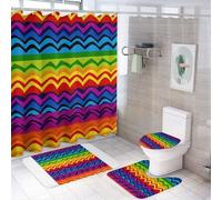 YHEGBFD Set di 4 tappeti da bagno con stampa arcobaleno Gay Pride, 4 pezzi, set da bagno composto da 4 pezzi, tende da doccia e ganci
