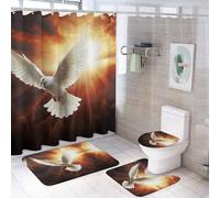 YHEGBFD Set di 4 tappeti da bagno con stampa artistica colomba e sole, set da 4 pezzi, set da bagno composto da tende da doccia e ganci