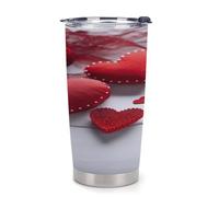 YHEGBFD Tazza da caffè da viaggio, fatta a mano con stampa di cuori rossi, tazza da caffè, tazze da caffè a prova di fuoriuscite, tazze da caffè in plastica con coperchi